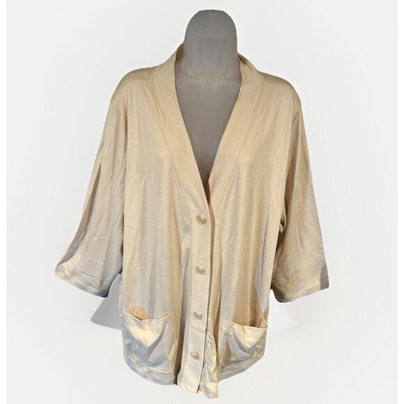 NEW Isaac Mizrahi Live Elements Cardigan Cotton Cream Workwear Womens Size 3XL - Picture 5 of 6